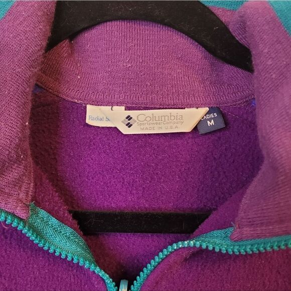 Vintage Columbia Women's Purple And Teal Made In USA Fleece Full Zip Jacket SZ M - Picture 3 of 5
